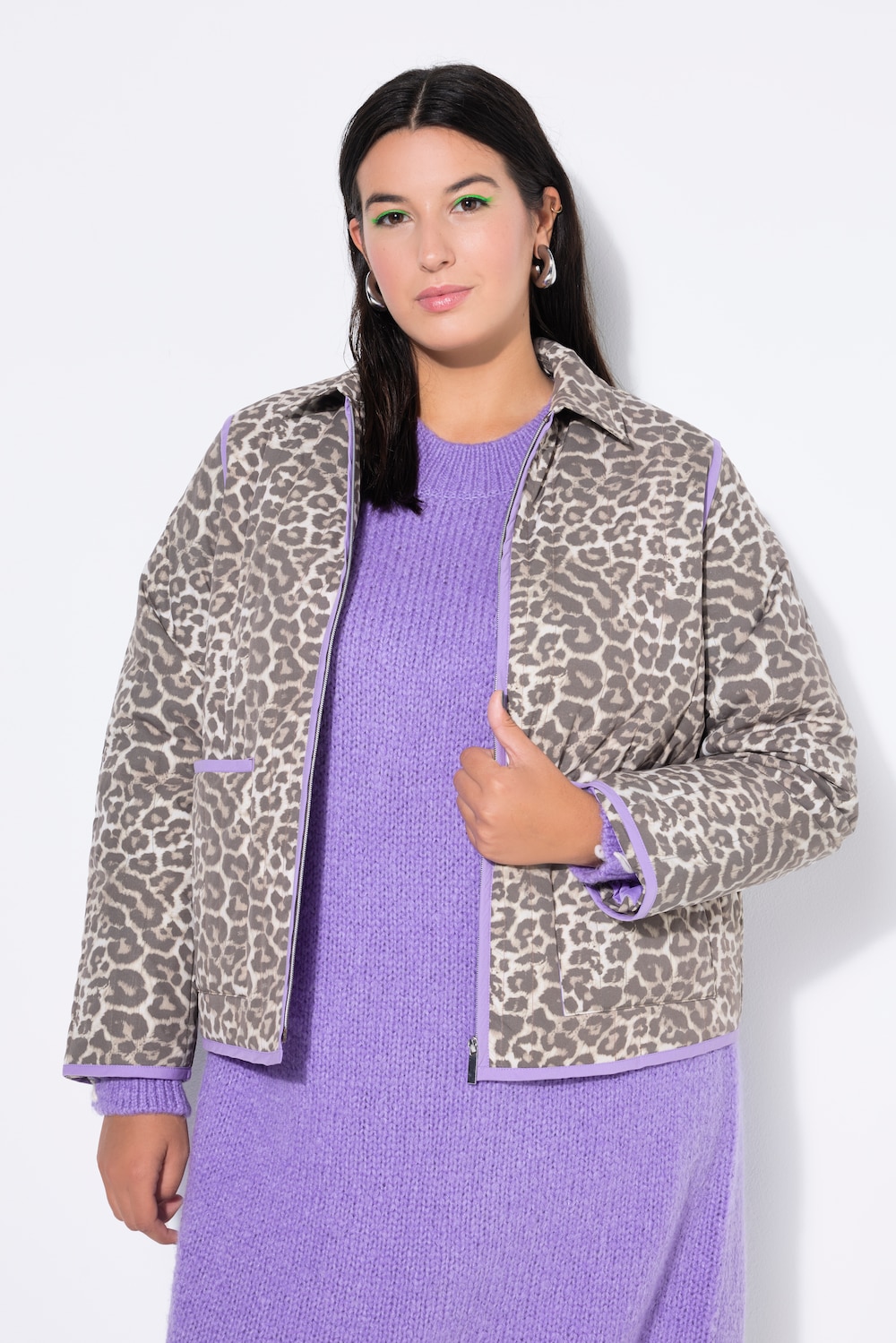 Steppjacke, oversized, Leo, Colorpaspel, Hemdkragen
