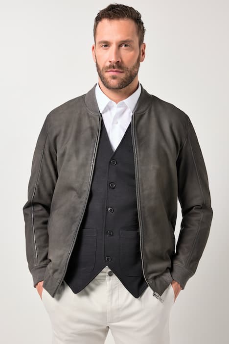 JP1880 bomberjakke i læder, ægte lammeskinds-nappa, collegekrave, op til 7XL