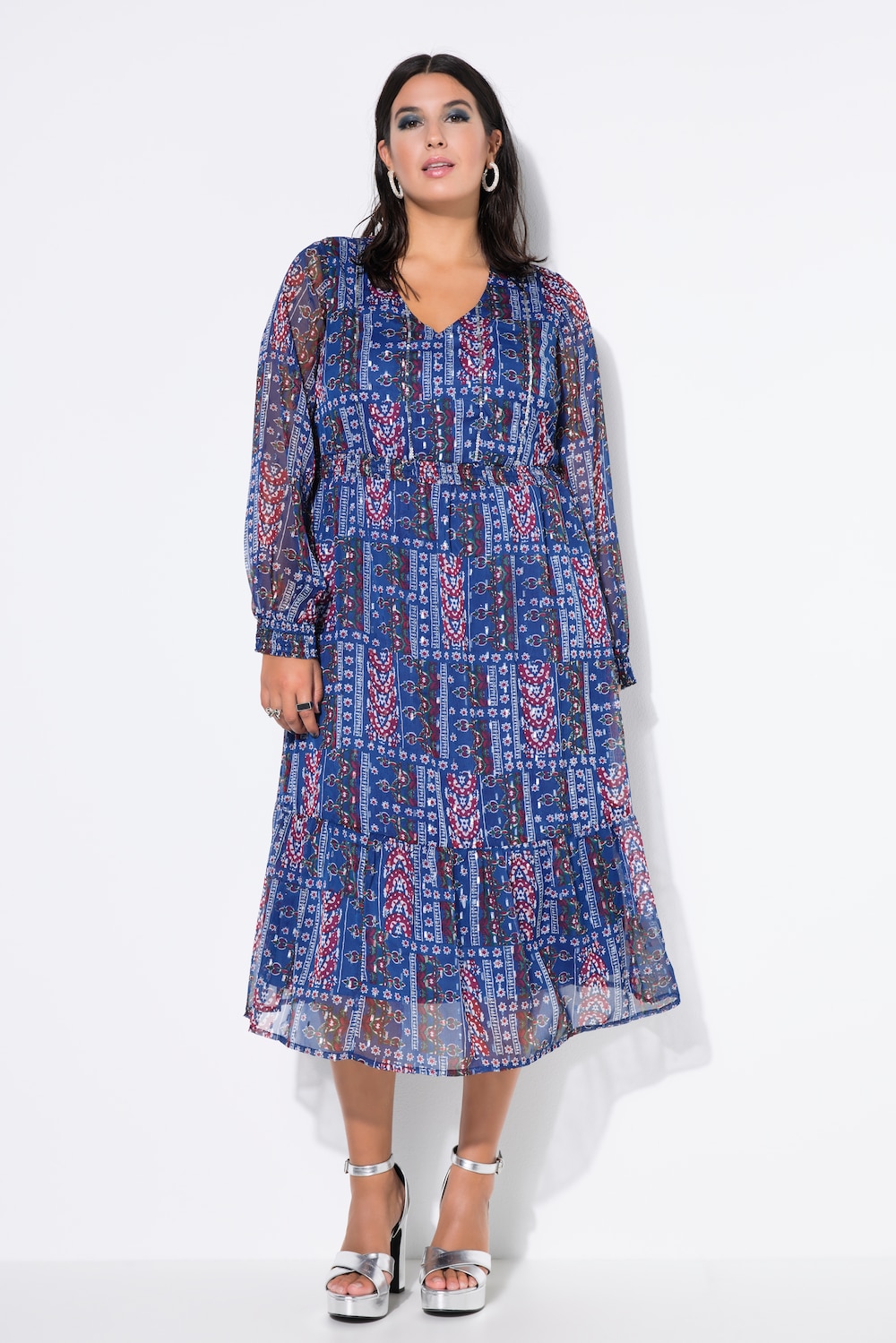 Große Größen Chiffon-Midikleid, Damen, blau, Größe: 46/48, Polyester, Studio Untold