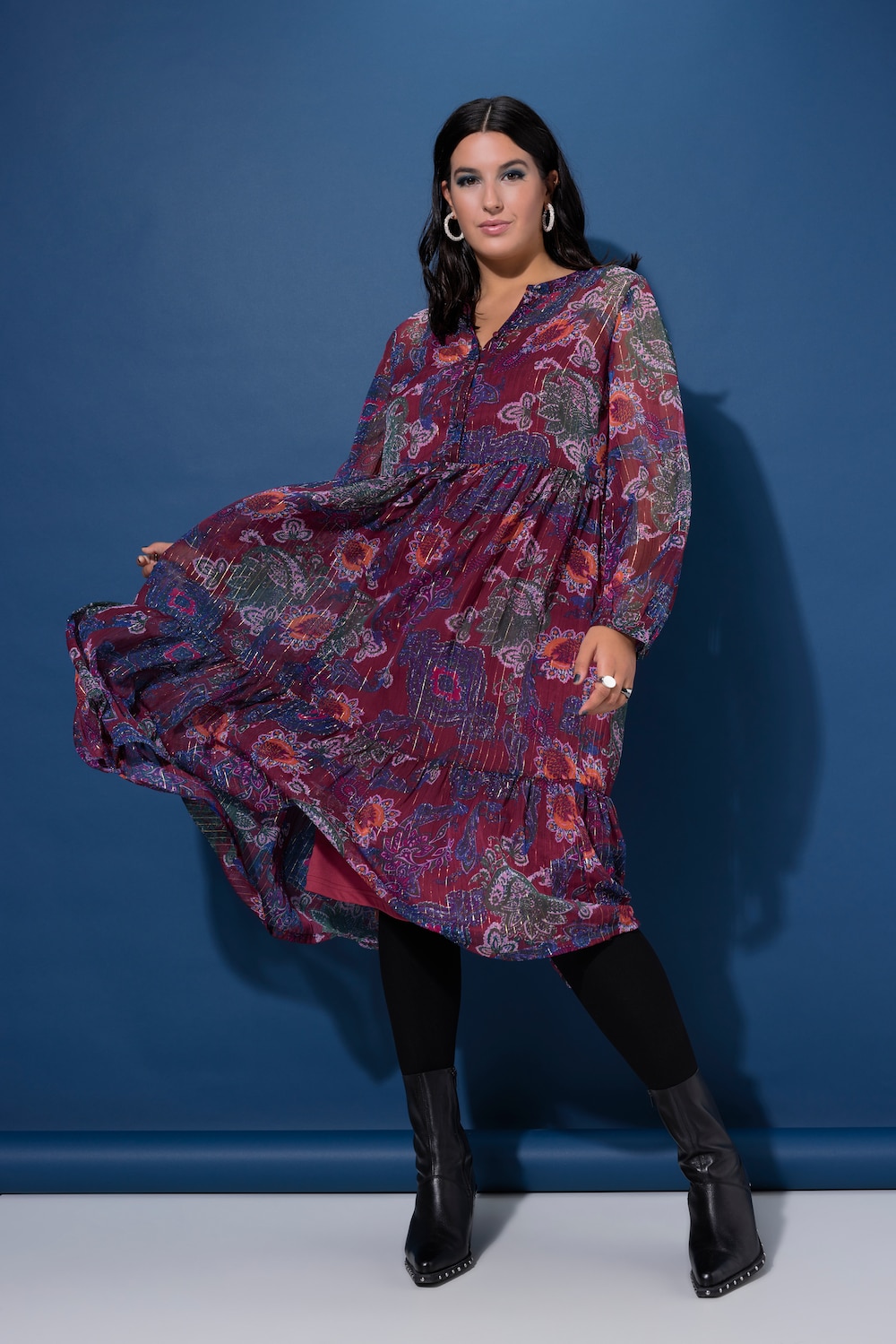 Maxikleid, A-Line, Chiffon, Paisley Print, Glitzer