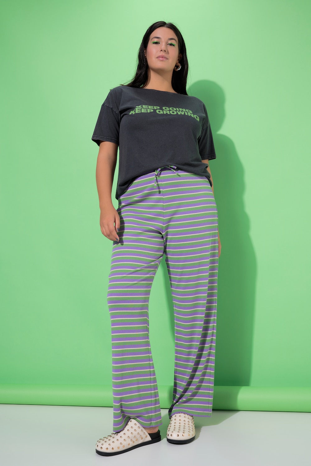 Große Größen Ringelhose, Damen, lila, Größe: 58/60, Polyester/Viskose, Studio Untold