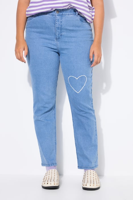 Mom-Jeans, Mom-Shape, 5-Pocket, Heart-Stickerei