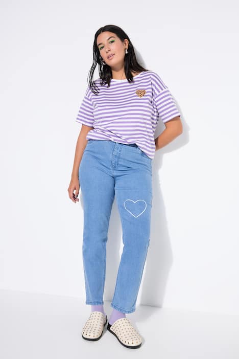 Mom-Jeans, Mom-Shape, 5-Pocket, Heart-Stickerei