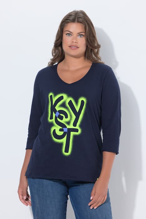 T-Shirt, V-Ausschnitt, 3/4 Arm, OEKO-TEX Made in Green