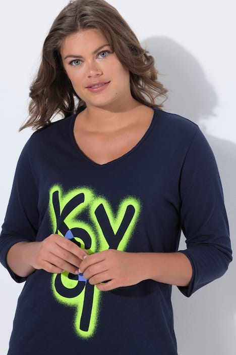 T-Shirt, V-Ausschnitt, 3/4 Arm, OEKO-TEX Made in Green