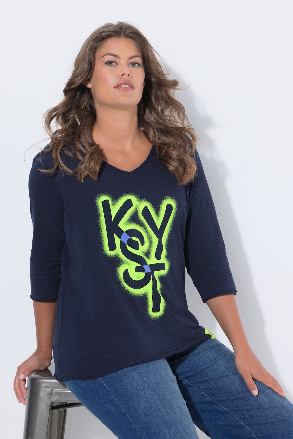 T-Shirt, V-Ausschnitt, 3/4 Arm, OEKO-TEX Made in Green