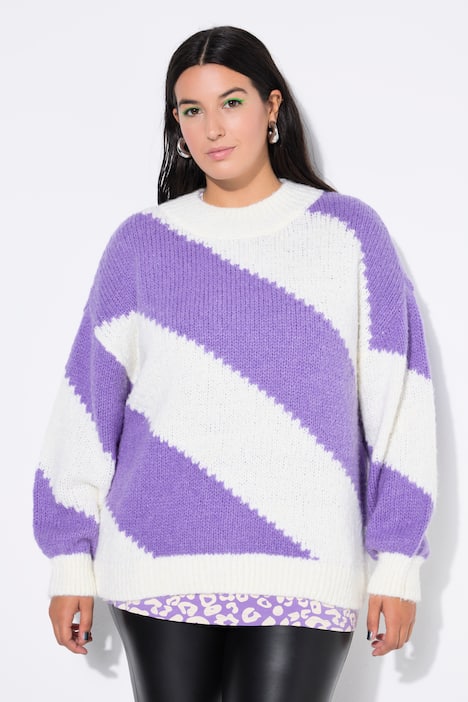 Pull oversize, larges rayures en biais