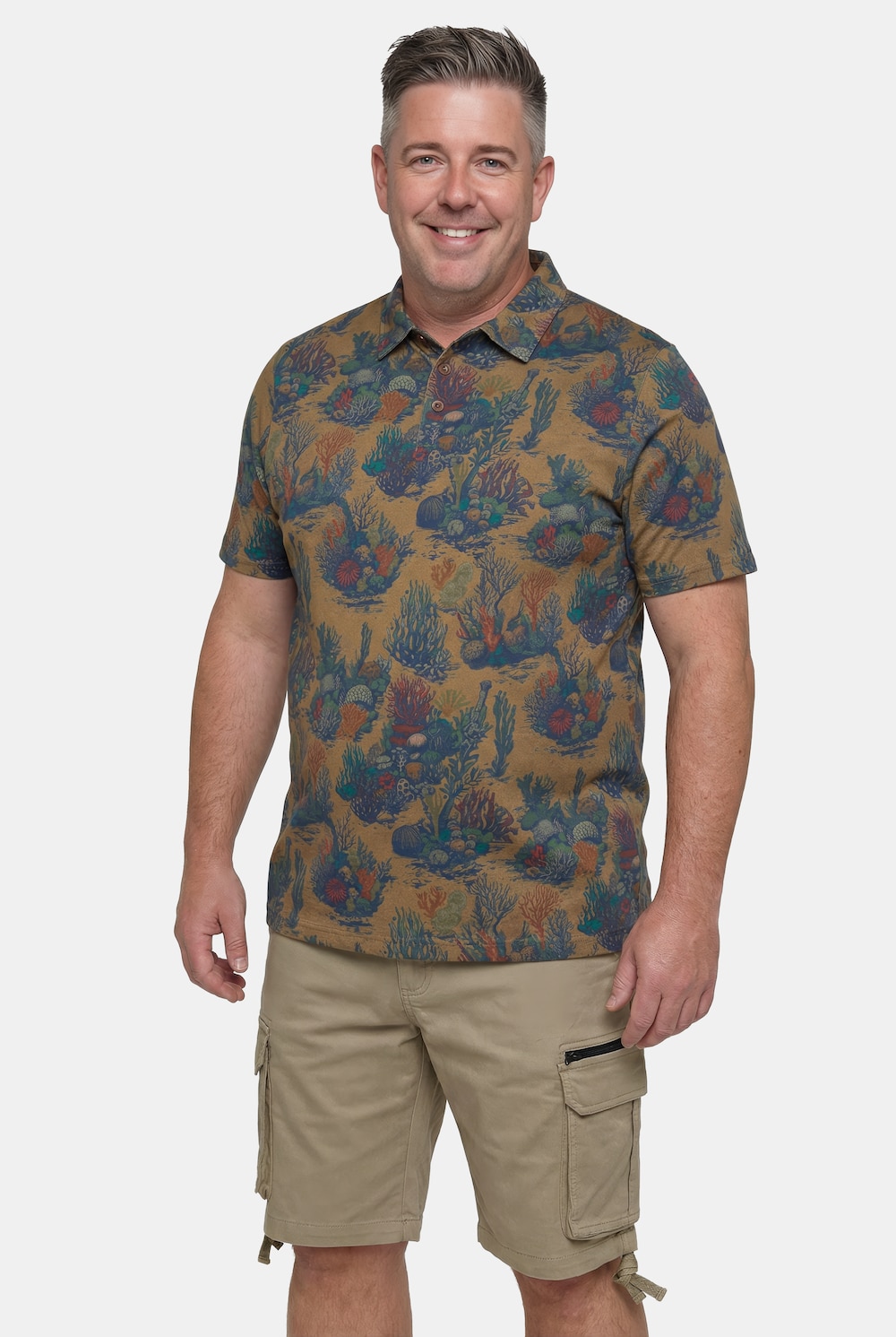 Poloshirt, Halbarm, Alloverprint, bis 8 XL