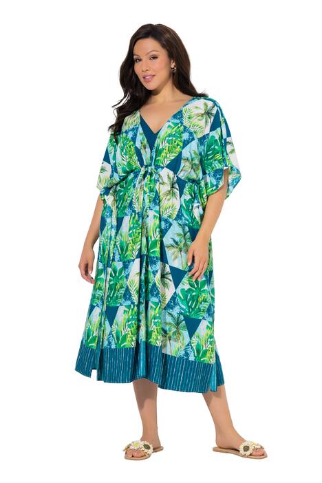 Kaftan, palmy, výstřih do V, krátké rukávy