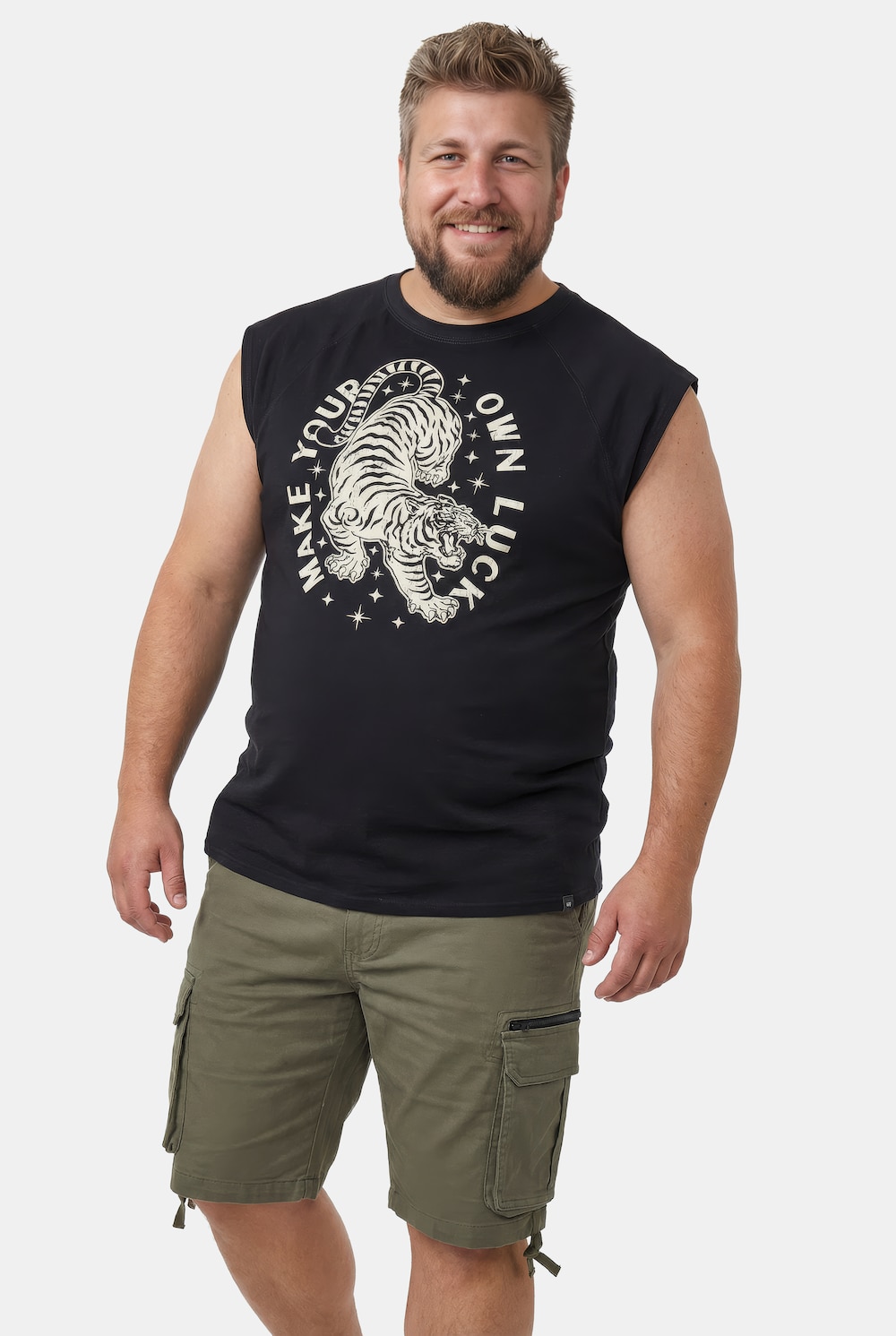 Men+ Tanktop, überschnitten, Brustprint, bis 8 XL