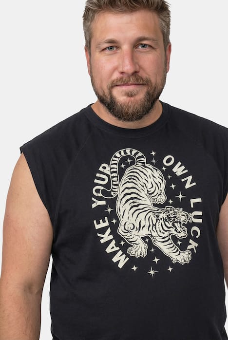 Men+ Tanktop, überschnitten, Brustprint, bis 8 XL