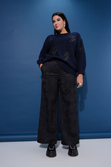 Hose, Wide Legs, floraler Jacquard-Krepp, Elastikbund