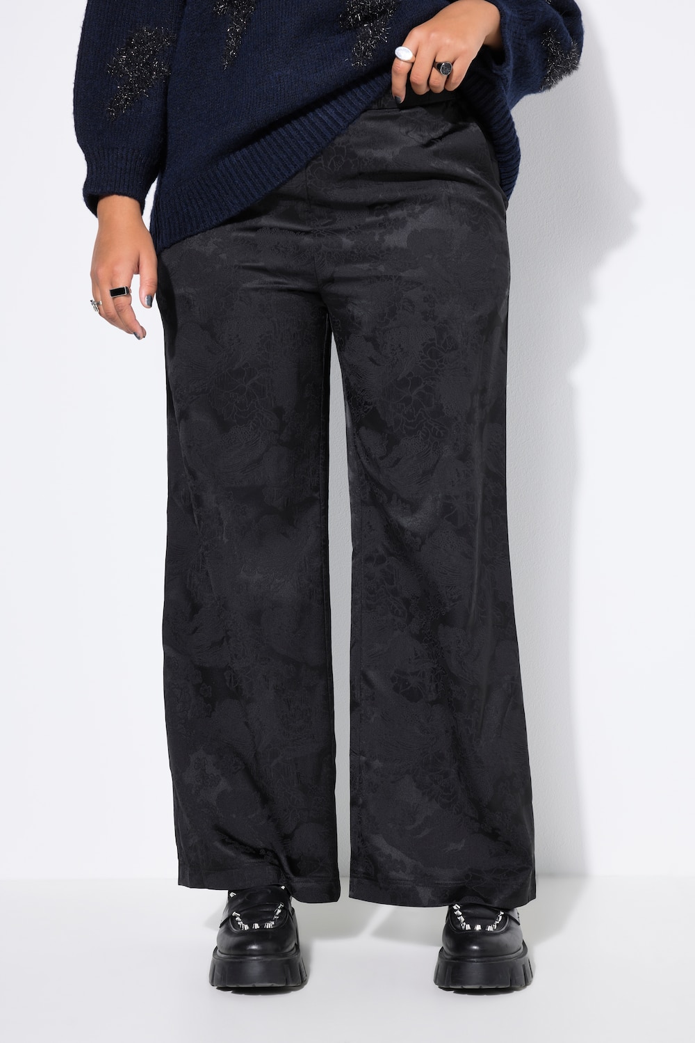 Hose, Wide Legs, floraler Jacquard-Krepp, Elastikbund