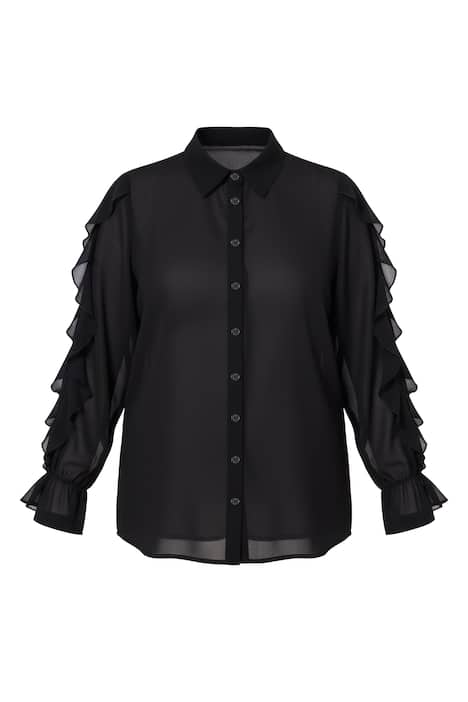 Šifonová halenka, oversize, transparentní, volány, dlouhé rukávy