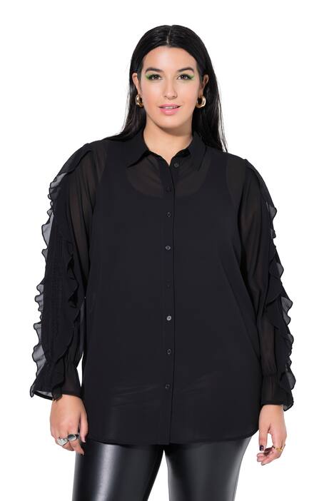 Šifonová halenka, oversize, transparentní, volány, dlouhé rukávy