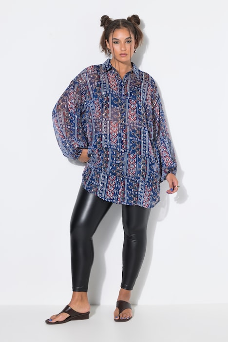 Chiffon blouse, loose shape, patchprint, lange ballonmouwen