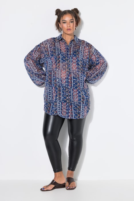 Chiffon blouse, loose shape, patchprint, lange ballonmouwen