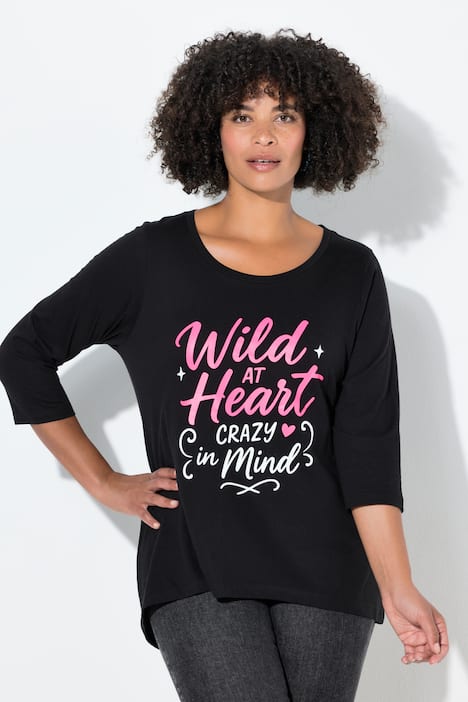 T-shirt, A-lijn, opschrift, 3/4-mouw