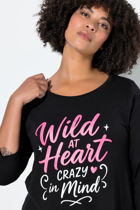 T-shirt, A-lijn, opschrift, 3/4-mouw