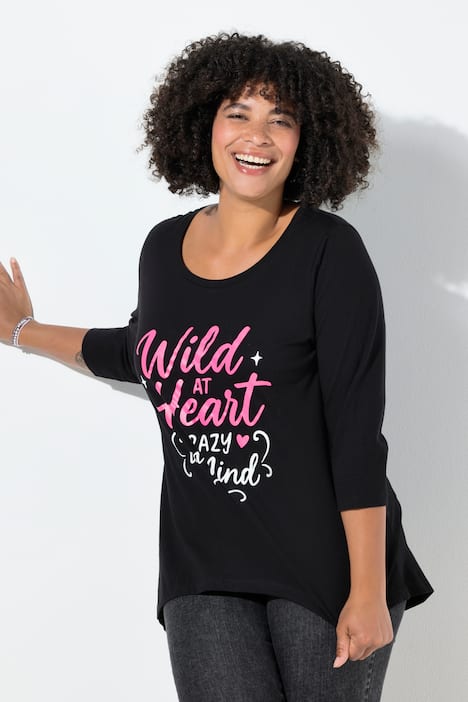 T-shirt, A-lijn, opschrift, 3/4-mouw