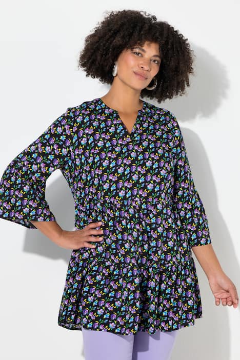 Bluse, bequeme Passform, Blümchen, Volants