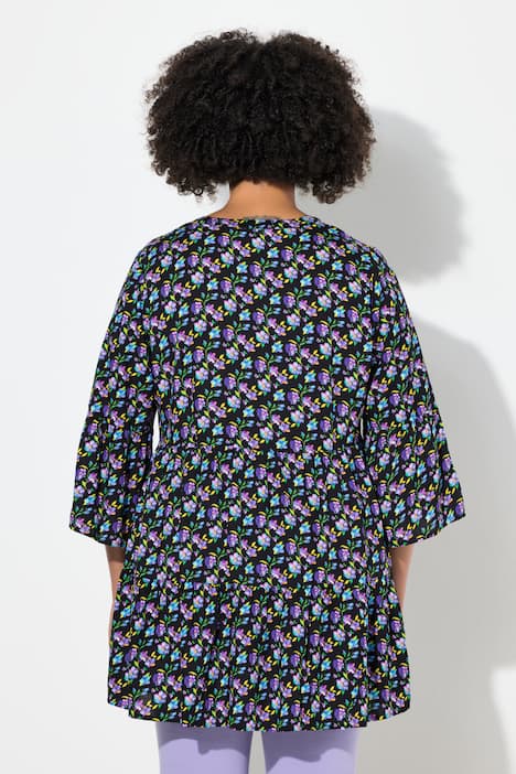 Bluse, bequeme Passform, Blümchen, Volants