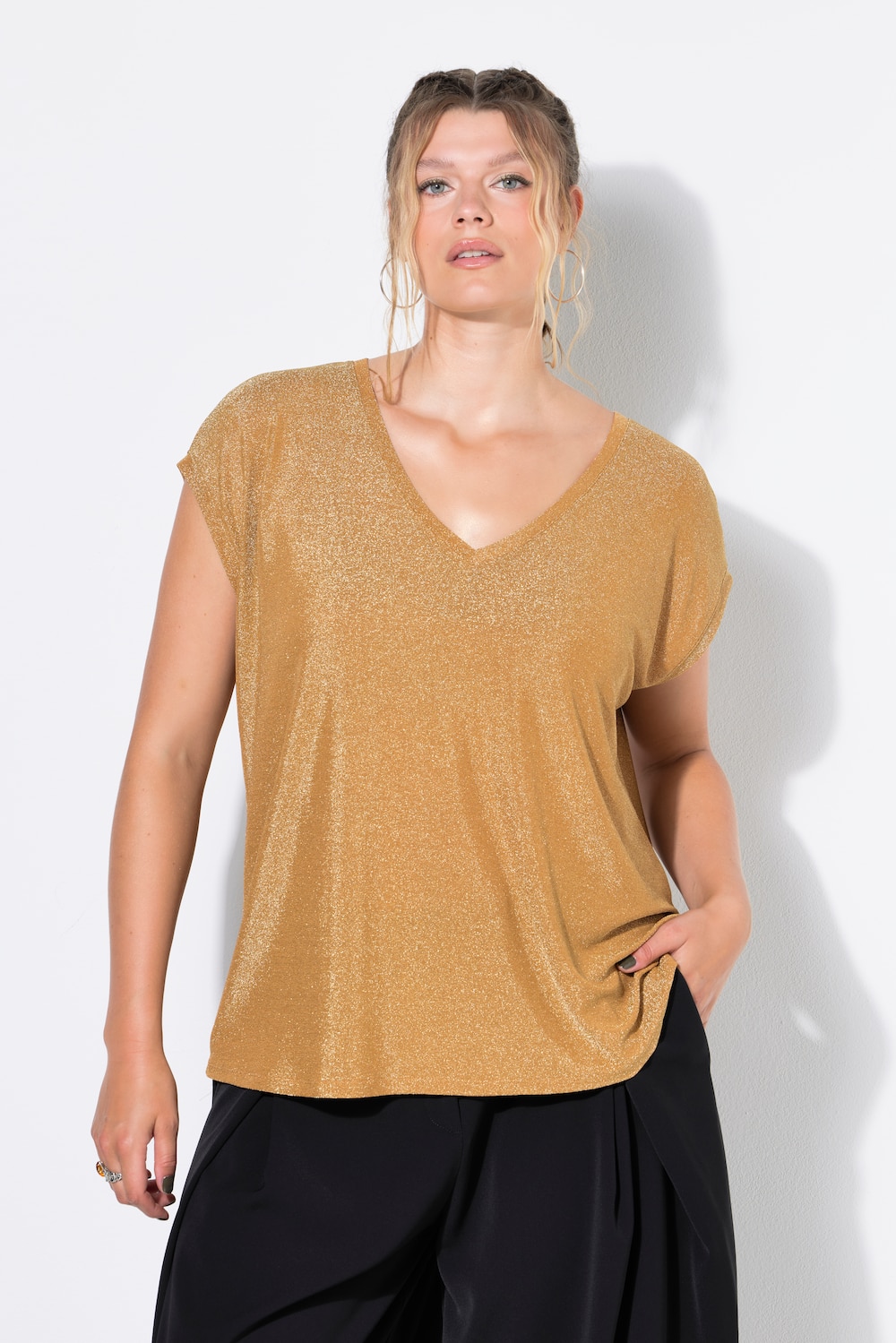 Top i glitterjersey, V-udskæring