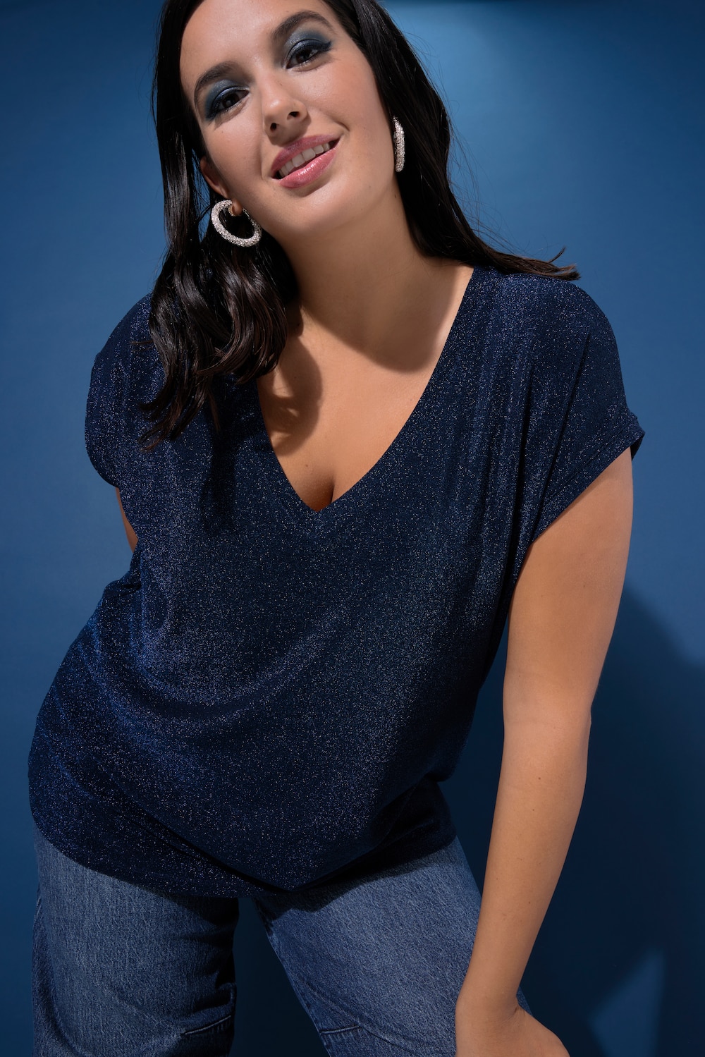 Große Größen Top, Damen, blau, Größe: 54/56, Synthetische Fasern/Metallische Fasern, Studio Untold