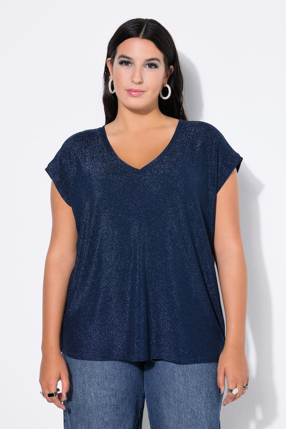 Große Größen Top, Damen, blau, Größe: 42/44, Synthetische Fasern/Metallische Fasern, Studio Untold