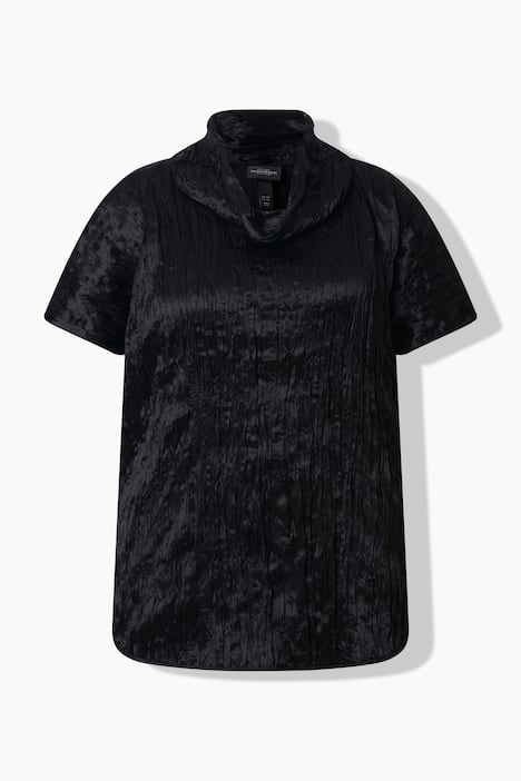 Acetat-Bluse, Crash-Struktur, Oversized, Stehkragen, Halbarm