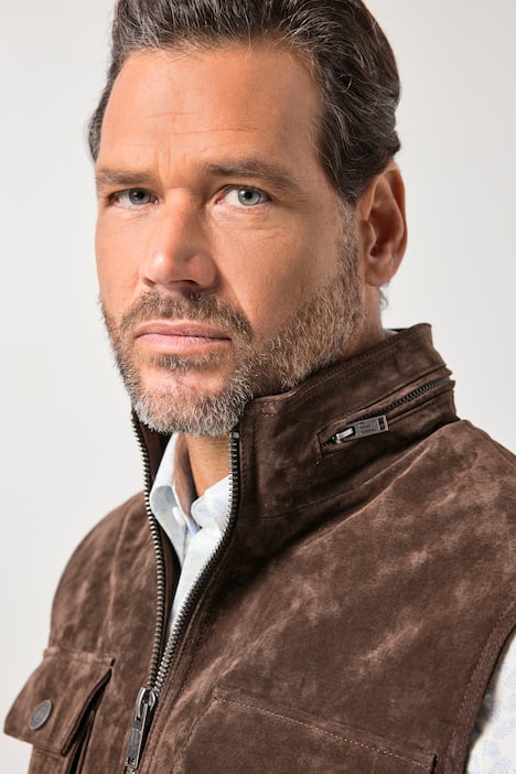 JP1880 Lederweste, Leder, kerniges Pig-Split Veloursleder, Stehkragen, bis 7 XL