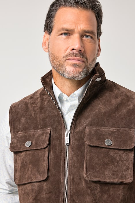 JP1880 Lederweste, Leder, kerniges Pig-Split Veloursleder, Stehkragen, bis 7 XL