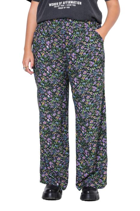 Palácové kalhoty, široké noahvice, vysoký pas, Flowers