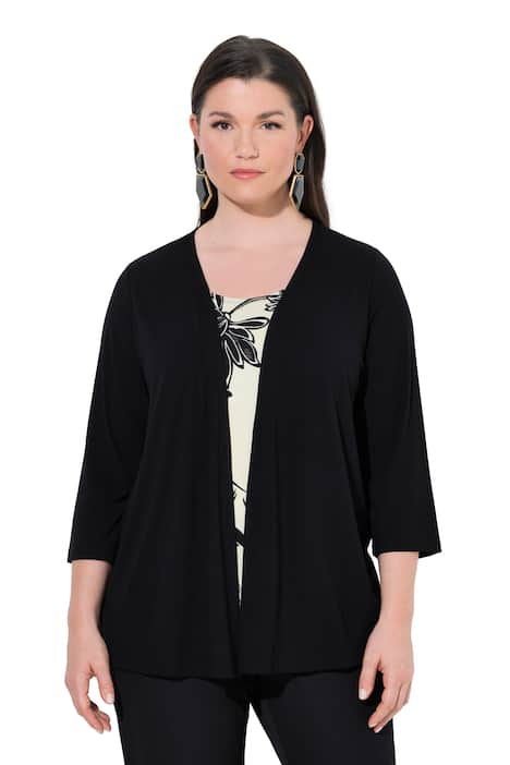 Tričko 2 v 1, květinový vzor, klasický střih, kulatý výstřih, 3/4 rukávy