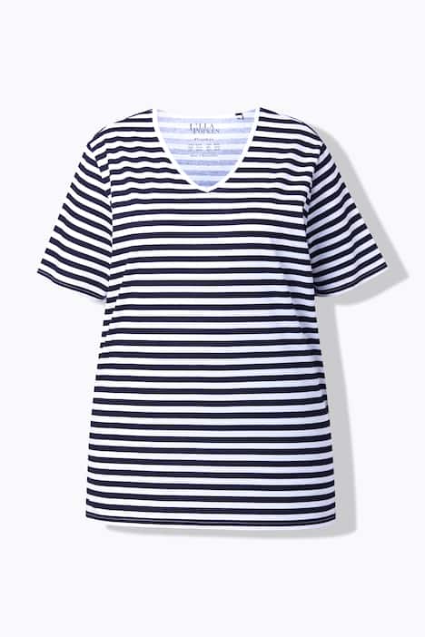 T-shirt, strepen, relaxed, V-hals, korte mouwen