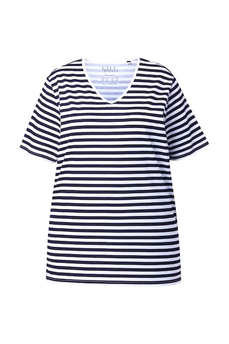 Tričko, pruhy, Relax, výstřih do V, krátké rukávy