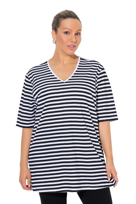 Tričko, pruhy, Relax, výstřih do V, krátké rukávy