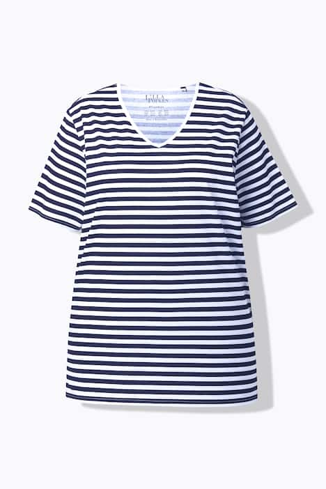 T-shirt rayé, coupe Relaxed Fit, col en V et manches courtes