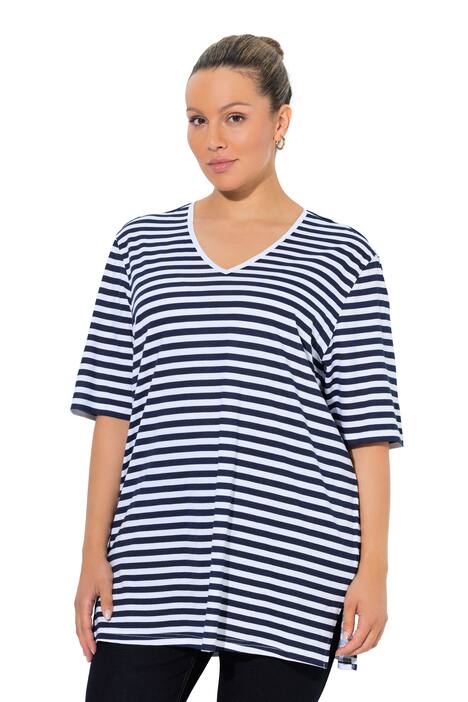 Tričko, pruhy, Relax, výstřih do V, krátké rukávy