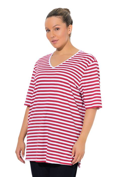 Tričko, pruhy, Relax, výstřih do V, krátké rukávy