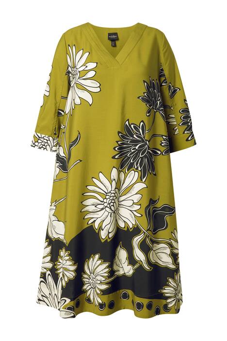 Lyocellové midi šaty, květinový vzor, V výstřih, 3/4 rukávy