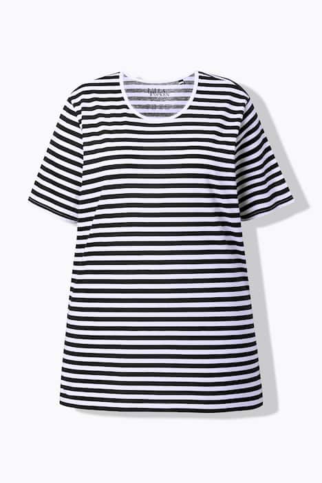 T-shirt, paski, rękaw 1/2, luźny, okrągły dekolt