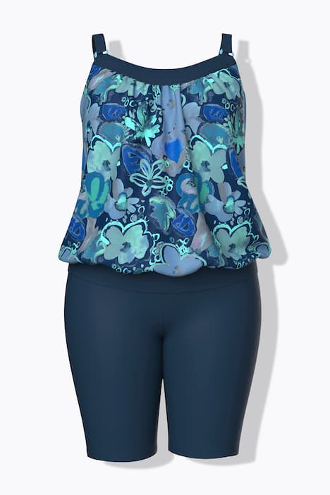 Tankini con pantaloncini a fiori, coppe morbidi e spalline regolabili