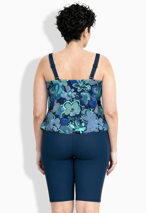 Tankini con pantaloncini a fiori, coppe morbidi e spalline regolabili