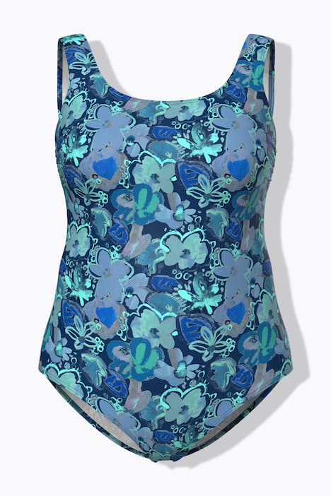 Badpak, bloemen, zonder zachte cups, ronde hals