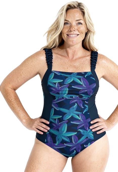 Plavky s květinovým vzorem, měkké košíčky, řasená ramínka, recyklované