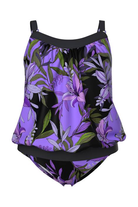 Tankini, lilie, měkké košíčky, elastický lem, nastavitelná ramínka