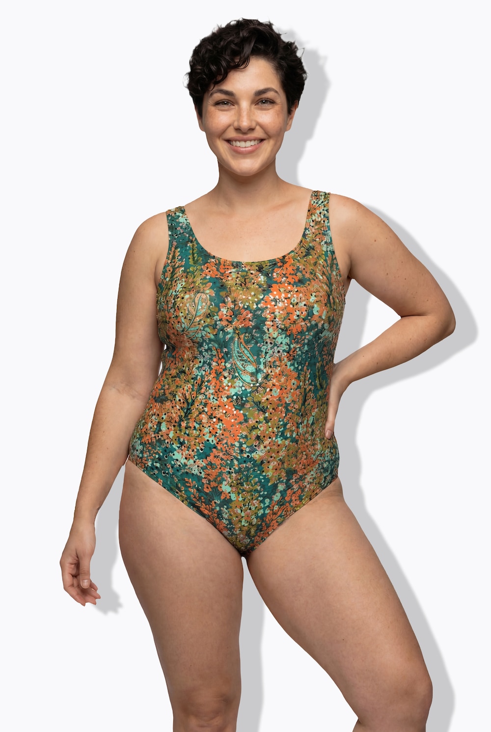 Badeanzug, Blütenpunkte, ohne Softcups, Runshalsausschnitt