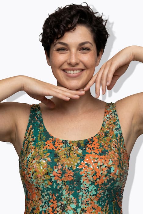 Badeanzug, Blütenpunkte, ohne Softcups, Runshalsausschnitt