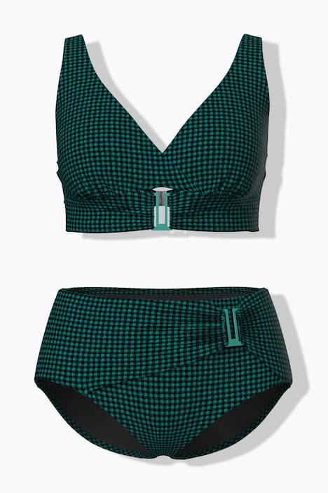 Bikini, Karo, Softcups, Zierschnalle, Powermesh-Futter